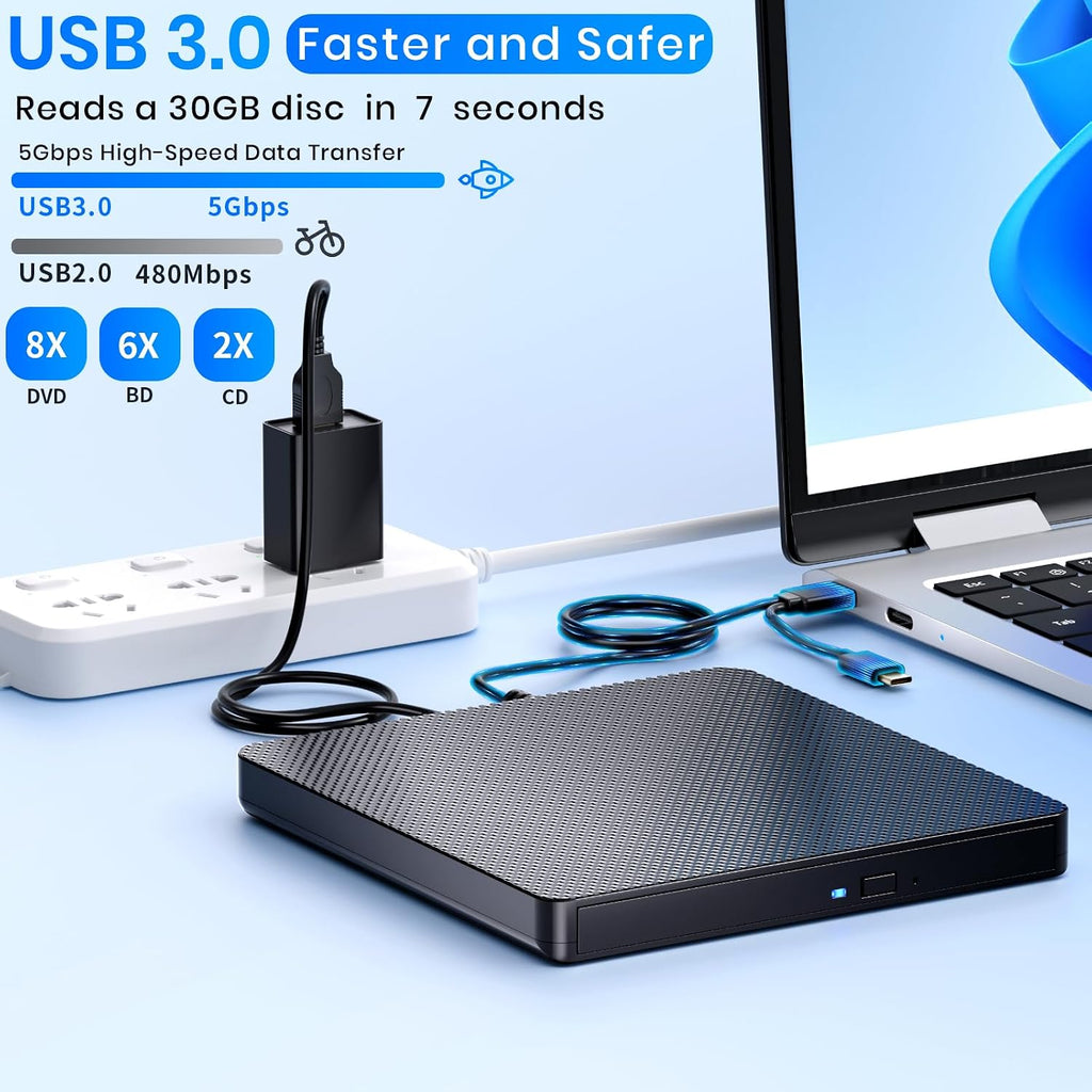 External Blu ray Drives Player Read Compatible CD DVD Burner USB 3.0 / Type-C BD DVD Burner Blu ray Player for pc, Windows ï¼Blackï¼