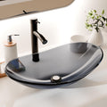 Vessel Sink Bathroom Sinks Tempered Glass Art Basin 20.8"x13.7" Oval Bowl Above Counter with Faucet and Pop-Up Drain Combo, Oval Clear Grey,Modern Countertop Bowl Sink