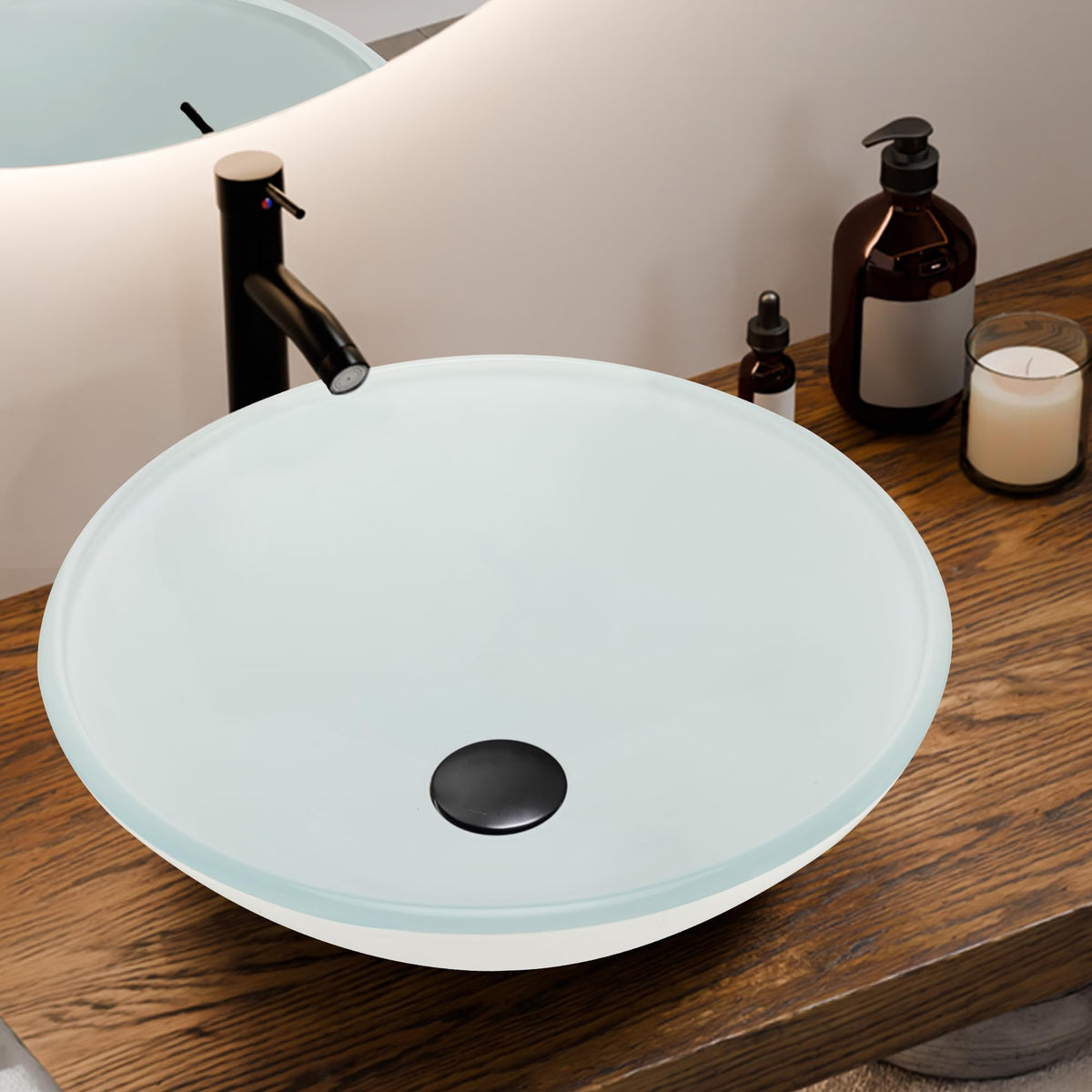 Design Vessel Sink Concrete Bathroom Sink above Counter Small Vessel Sink Bathroom Sink Bowl Countertop Modern Sinks with Faucet and Drain Combo 15.7" Round Gray