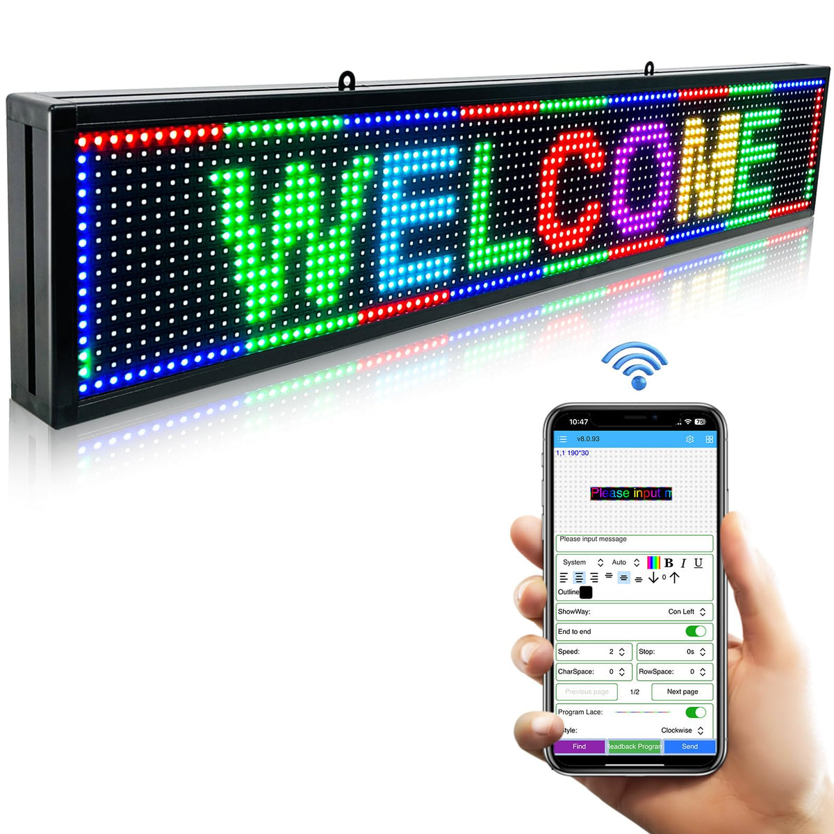 P10 Outdoor Led Sign Programmable Scrolling Digital Display Screen Message Board Bar Custom WiFi Control Store Advertising Open Sign for Businesses Electronic Full Color Word Light (115"x14")