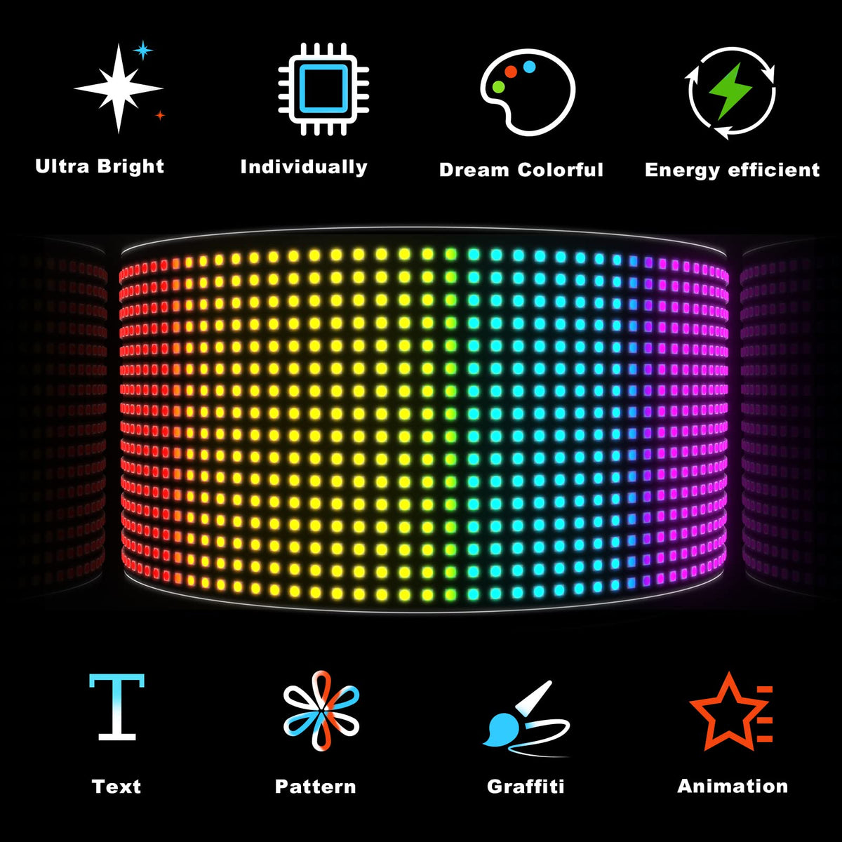 Rayhome 58''x8'' Large Multiple Programmable LED Sign, Full Color Bright Scrolling LED Signs, Bluetooth APP Control Custom Text Pattern Animation digital Display for Store Hotel Bar