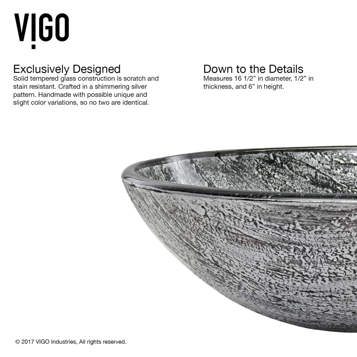 Vigo Vessel Sink Copper - 17â Artistic Round Bowl Sink for Bathrooms, Tempered Glass Above Counter Bathroom Sink with NonStickShield, QuickDrain & TempGuard, Modern Luxury Design