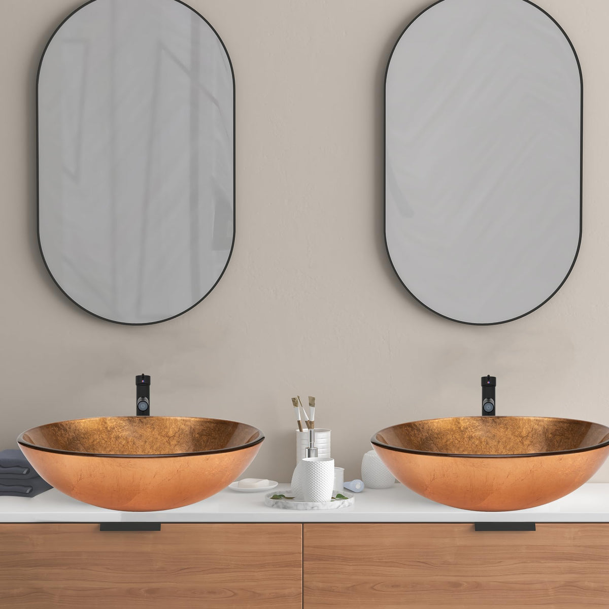 Design Vessel Sink Concrete Bathroom Sink above Counter Small Vessel Sink Bathroom Sink Bowl Countertop Modern Sinks with Faucet and Drain Combo 15.7" Round Gray