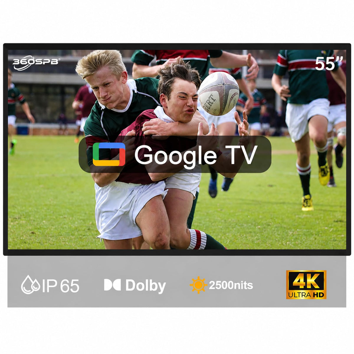 360SPB 55" Outdoor TV, 4K Ultra HD Google TV, 1000nits Sunlight Outdoor TVs, IP65 Weatherproof TV, Voice Control, Screen Mirroring, Compatible with Dolby, Family Patios & Terraces, Local News, Sports