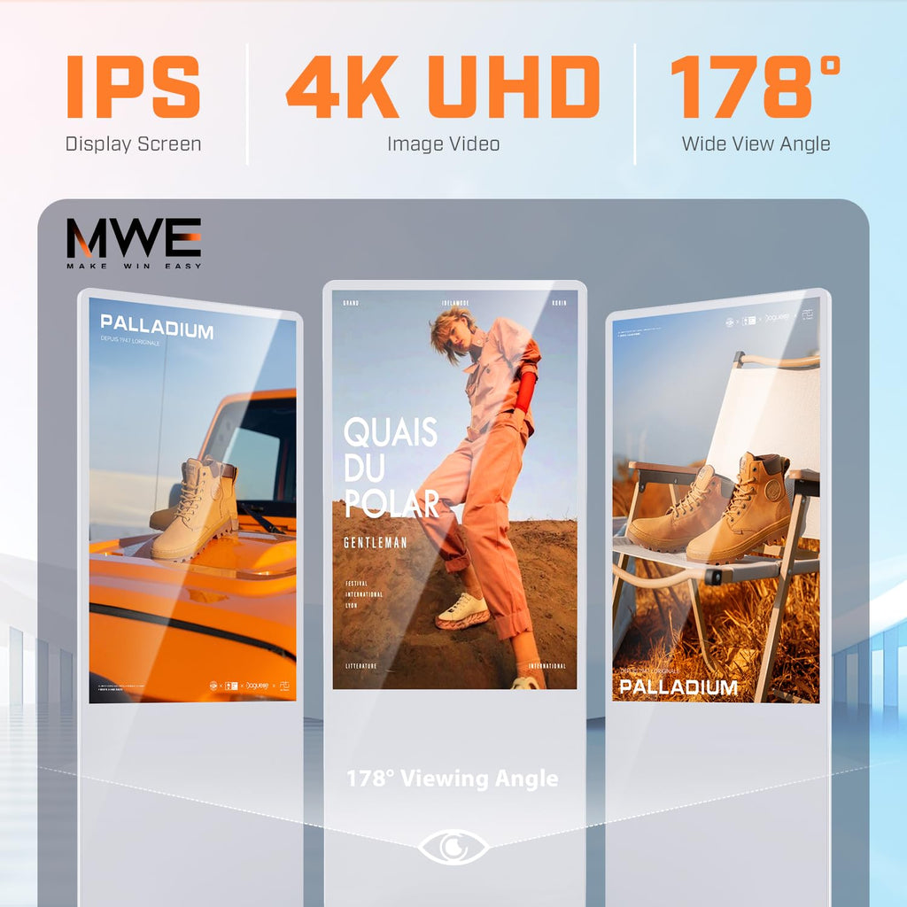 MWE 43 Inch Indoor Floor Standing Digital Signage Advertising Display Kiosk LCD Screen Commercial Totem Android System Vertical Poster with Auto Media Player