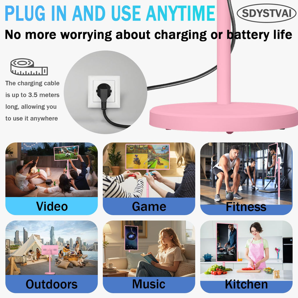 32-Inch FHD Smart Portable TV, Rolling TV on Wheels, Built-in Battery, Android 15 OS, Touch Screen Monitor, 6GB RAM + 128GB Storage, 8MP Camera, Full Swivel Rotation, Voice Remote