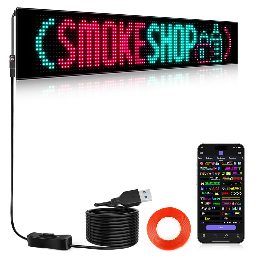 KJOY Bright Large Programmable LED Sign, 77''x8'' Flexible Scrolling LED Sign, Bluetooth App Control Custom Text Digital LED Display for Store, Schools, coffee, shop, Hotel
