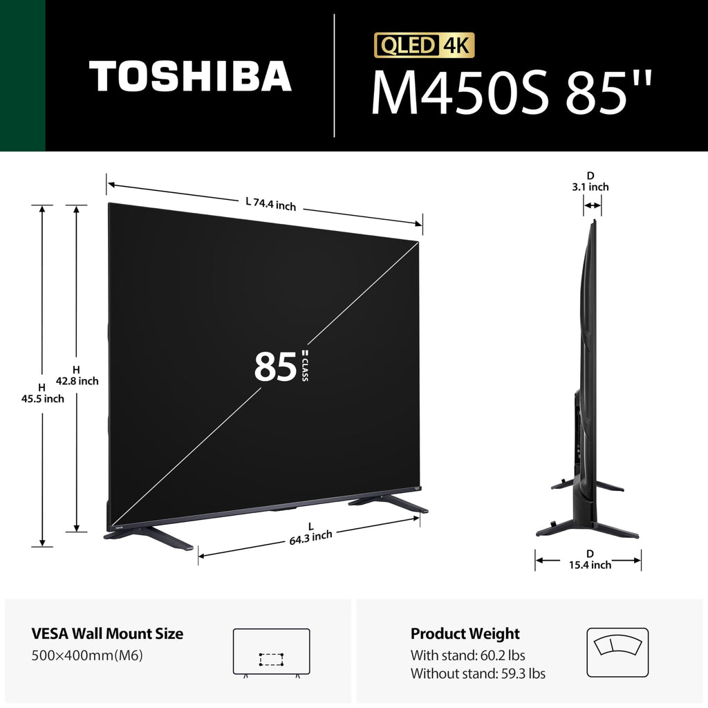 TOSHIBA 43" Class M450 Series QLED 4K UHD Smart Fire TV, Voice Remote with Alexa, Stream Live TV Without Cable