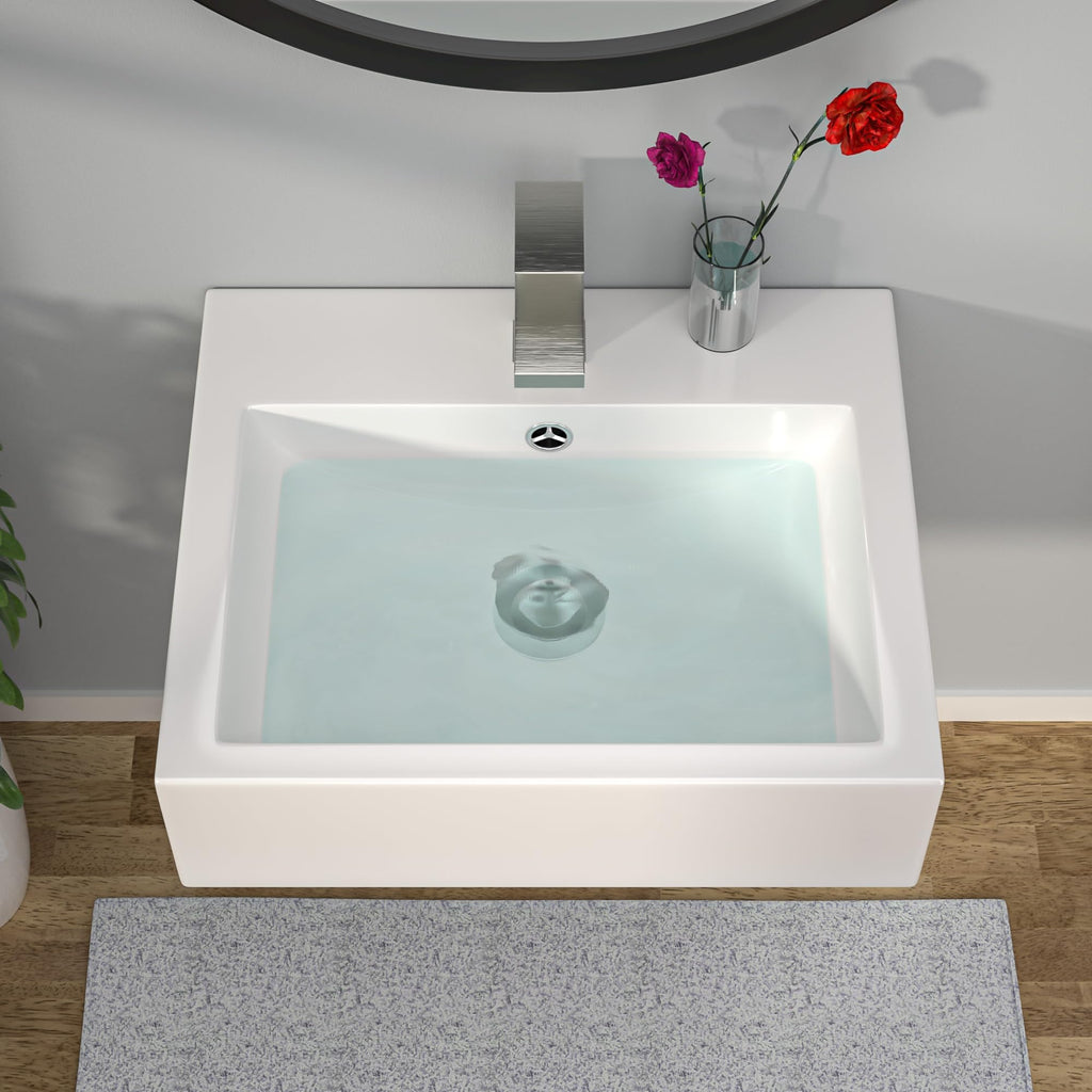 Kichae 16"x12" Vessel Sink Rectangle - Modern Above Matte Black Porcelain Ceramic Bathroom Vessel Vanity Sink Bowl Art Basin