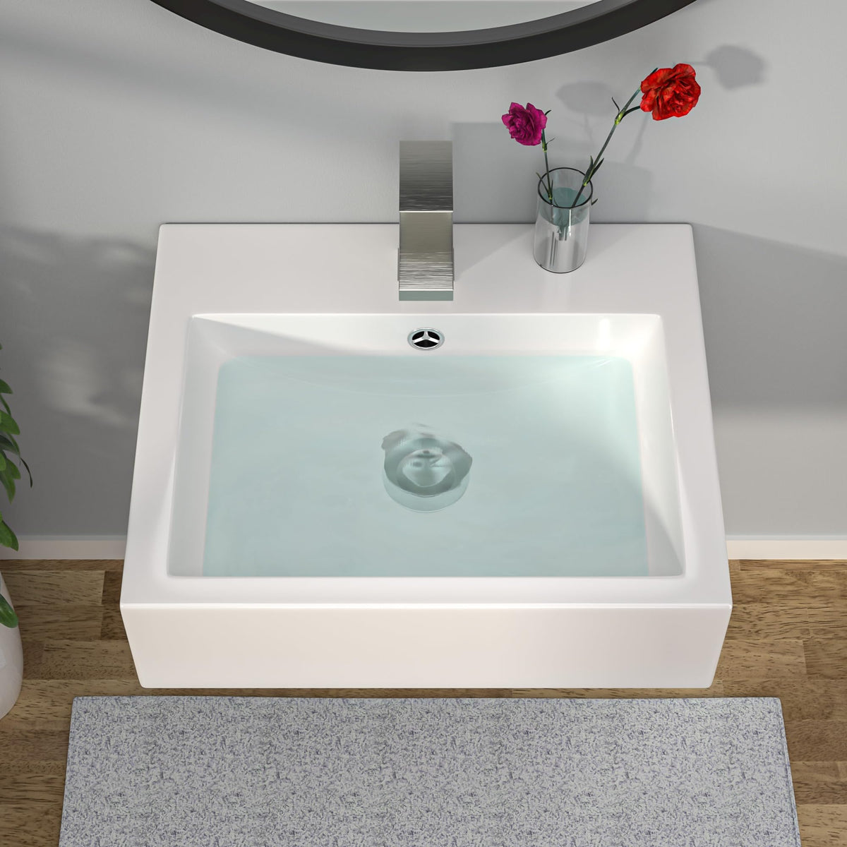 Kichae 16"x12" Vessel Sink Rectangle - Modern Above Matte Black Porcelain Ceramic Bathroom Vessel Vanity Sink Bowl Art Basin