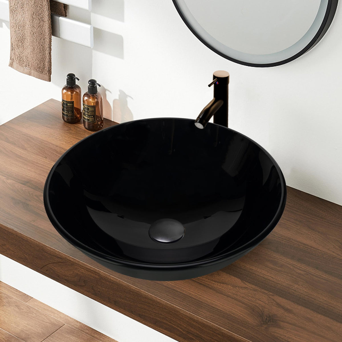 Design Vessel Sink Concrete Bathroom Sink above Counter Small Vessel Sink Bathroom Sink Bowl Countertop Modern Sinks with Faucet and Drain Combo 15.7" Round Gray