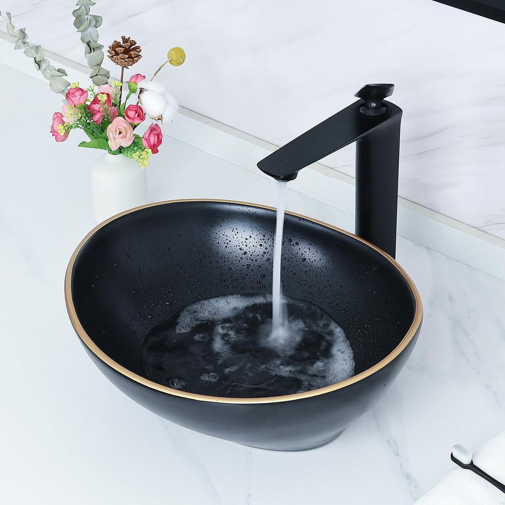 Davivy 16'' X 13'' Nordic Marbling Oval Vessel Sink with Pop Up Drain,Ceramic Vessel Sink,Bathroom Sinks Above Counter,Bathroom Vessel Sinks,Counter top Sink,Oval Sink Bowls for Bathroom