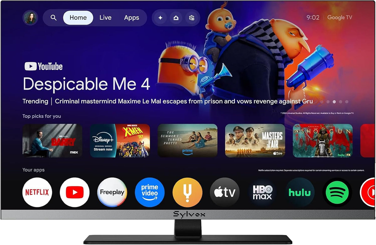 SYLVOX 24'' Smart RV TV, 12V/24V Google TV with Built-in DVD Player