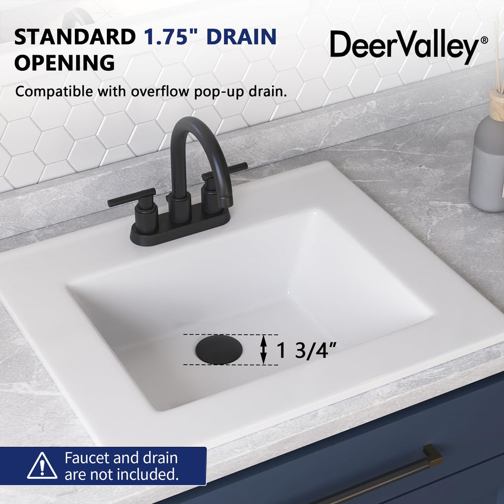 DeerValley Modern Drop In Bathroom Sink White 20"x17" Oval Vanity Art Basin