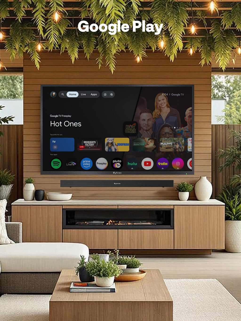 SYLVOX 75" QLED Outdoor TV, Smart Google TV, Anti-Glare 4K UHD, Dolby Atmos