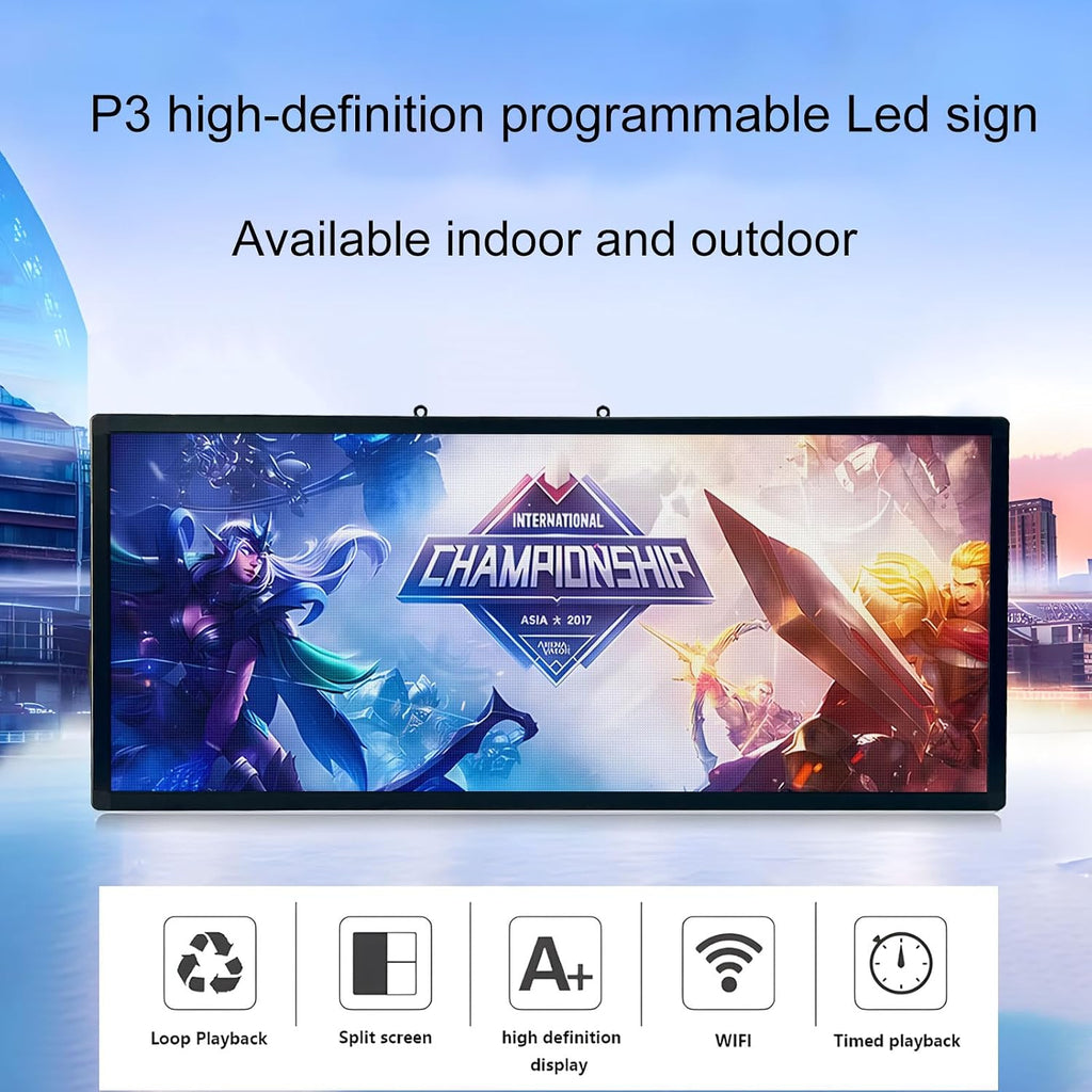 P3 Programmable Scrolling Custom Led Sign Outdoor Digital For Business Display Screen WiFi Control Electronic Message Board Store Advertising Ticker Word Light Bar Open Pixel Panel 40"x18'