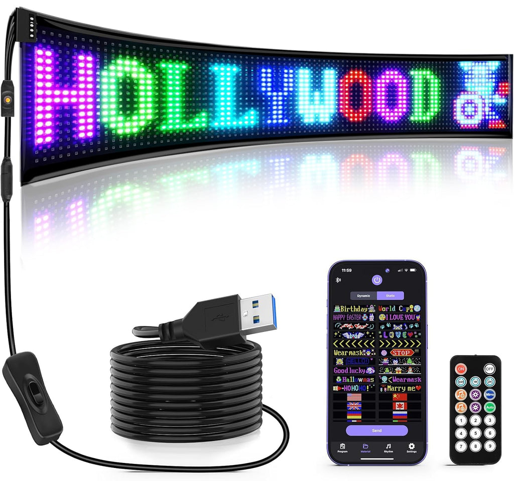 Rayhome 58''x8'' Large Multiple Programmable LED Sign, Full Color Bright Scrolling LED Signs, Bluetooth APP Control Custom Text Pattern Animation digital Display for Store Hotel Bar