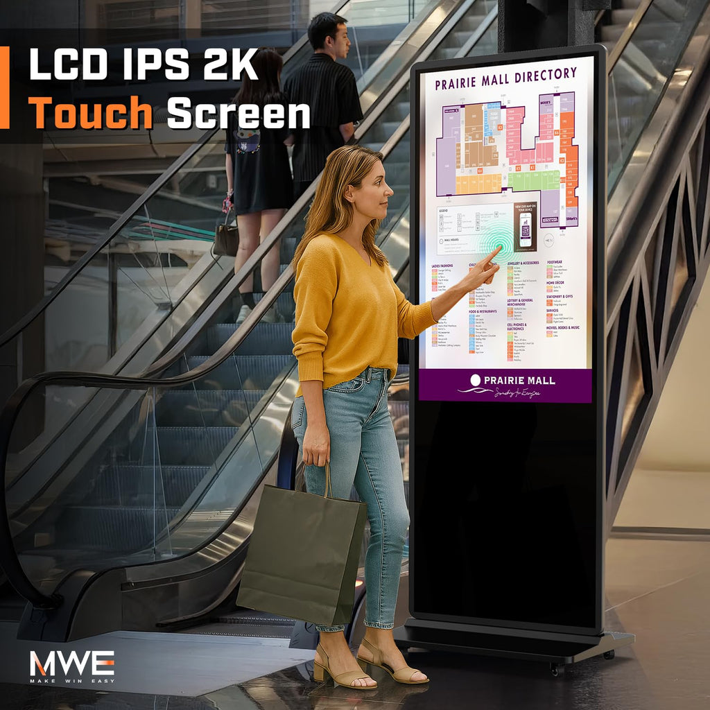 MWE 43 Inch Indoor Floor Standing Digital Signage Advertising Display Kiosk LCD Screen Commercial Totem Android System Vertical Poster with Auto Media Player