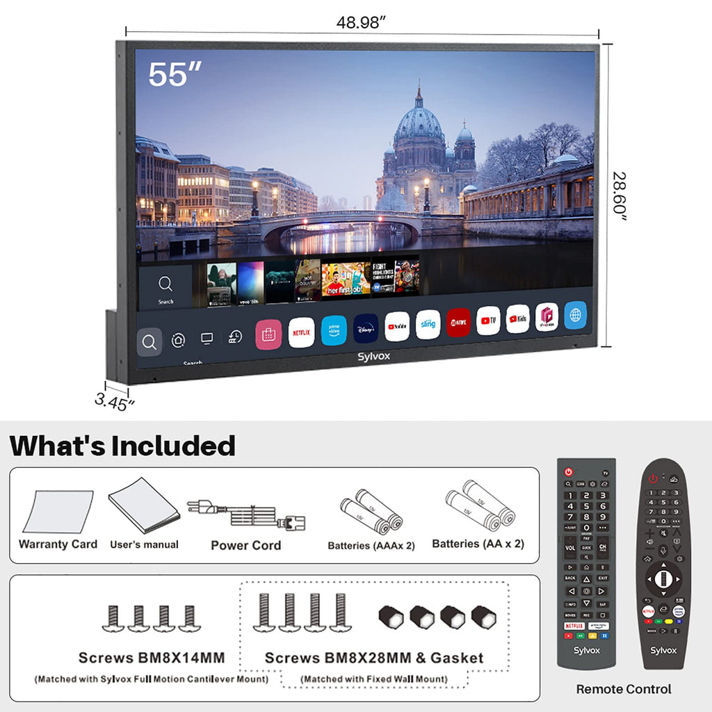 SYLVOX 43 Inch Outdoor TV, Weatherproof Google TV, IP56 Waterproof TVs