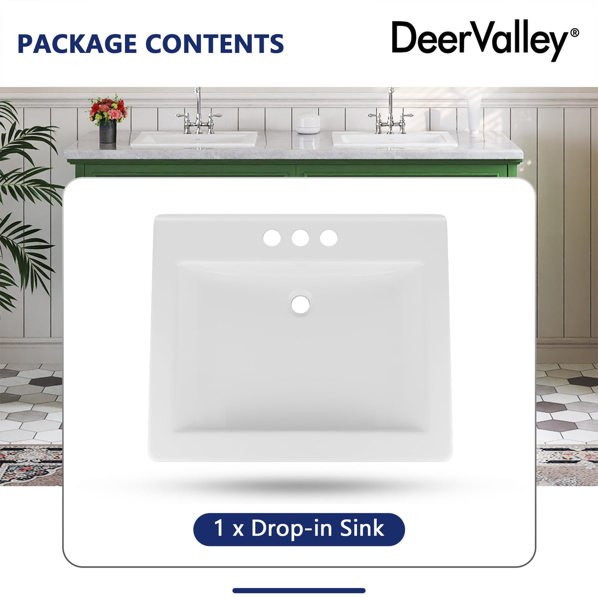 DeerValley Modern Drop In Bathroom Sink White 20"x17" Oval Vanity Art Basin