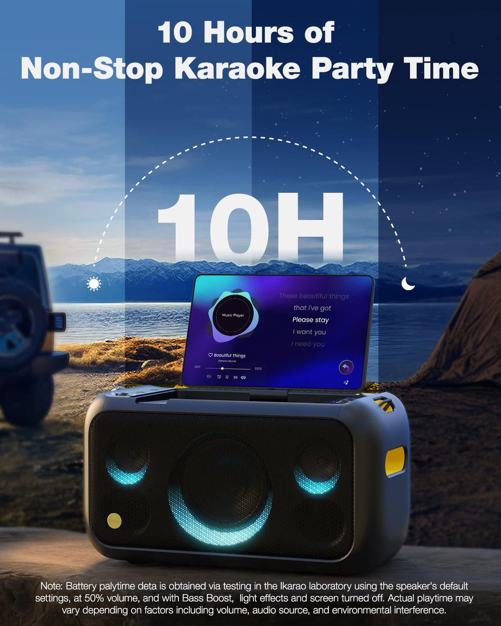 Ikarao Karaoke Machine with Microphone Stand, Portable Bluetooth Speaker for Party, Backyard, Karaoke System with 2 Wireless Microphone for Adults Kids, for Women, Men, Singing Lovers
