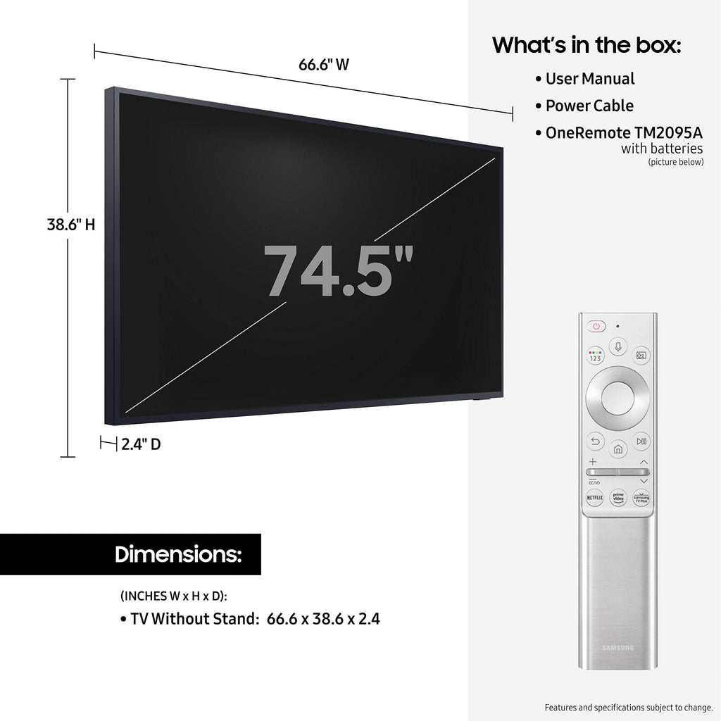 SAMSUNG 75-Inch Class QLED 4K The Terrace Full Sun Outdoor, Direct Full Array 16x, Weather Resistant, Wide Viewing Angle, Anti-Glare Smart TV w/ Alexa Built-In (QN75LST9TAFXZA, Latest Model)