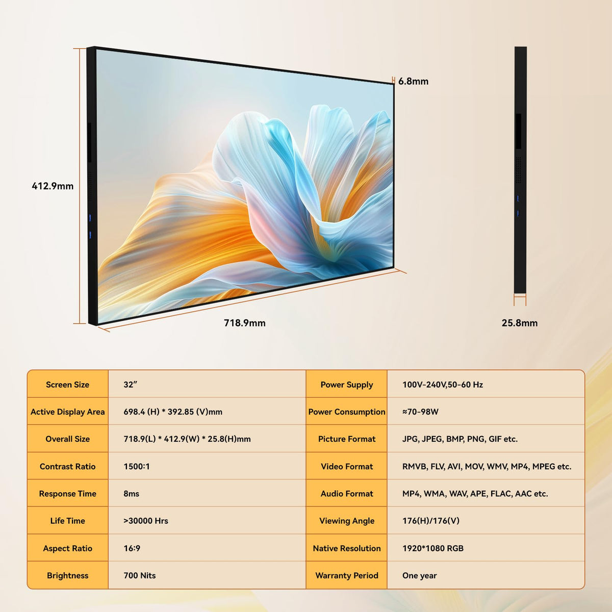 50" Digital Signage Display 1000-Nit 4K UHD Commercial Screen