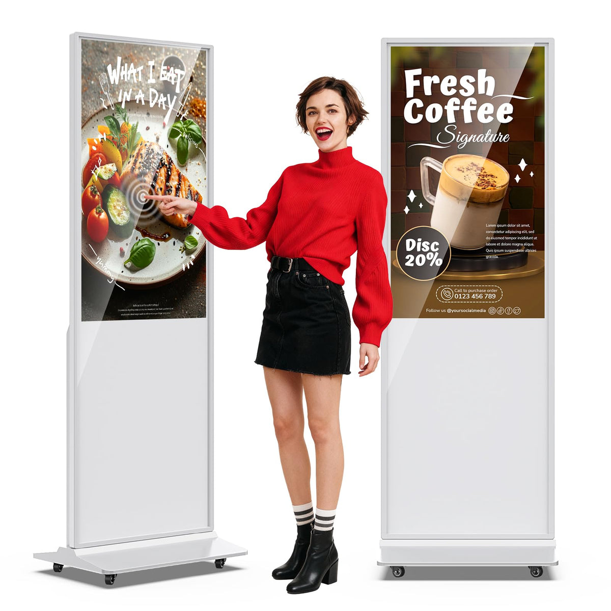 JIYANG 49 Inch Touchscreen Digital Signage Display Kiosk, Indoor Floor Standing LCD Advertising Display with Android Media Player, HDMI/USB/WiFi Input Auto Split Screenï¼Blackï¼