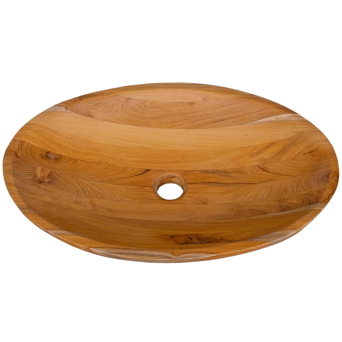 Giantex Teak Wood Vessel Sink - Bathroom Washbasin with Smooth Finish, Round Corner, 2.5â Drain Hole for 1 5/8" Drainage, Above Counter Vanity Sinks, No Assembly Art Basin (16â x 16â x 4â Bowl-shaped)