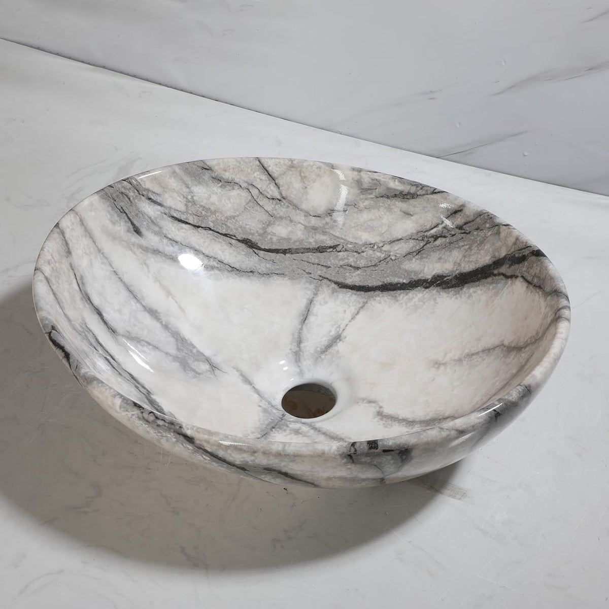 Marbling Oval Vessel Sink, 16x13 Inch