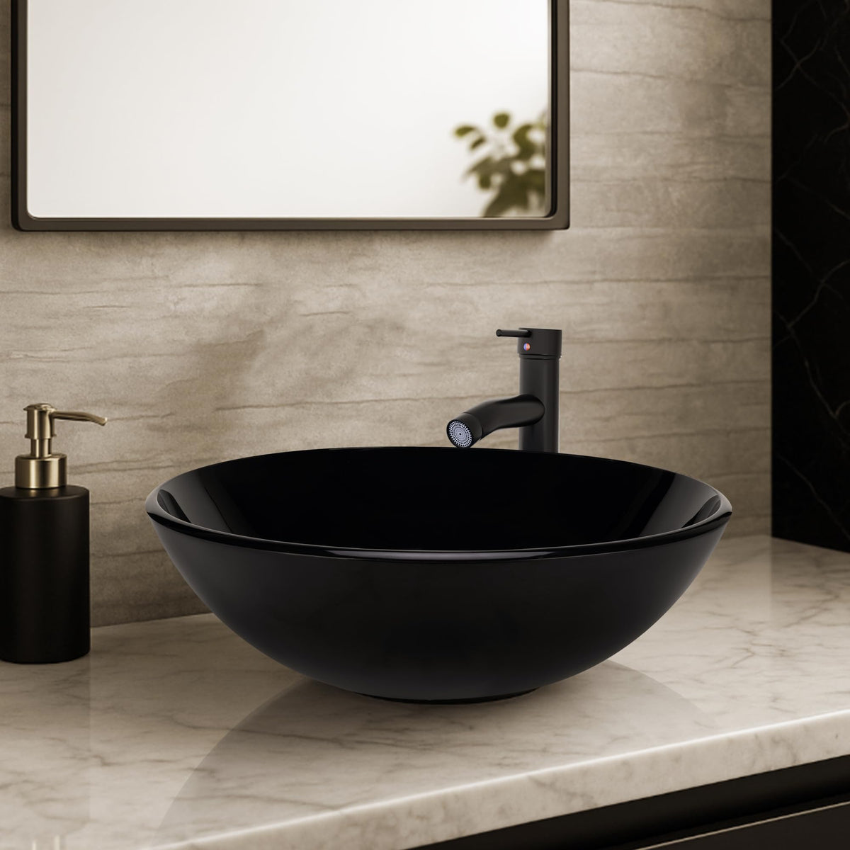 Design Vessel Sink Concrete Bathroom Sink above Counter Small Vessel Sink Bathroom Sink Bowl Countertop Modern Sinks with Faucet and Drain Combo 15.7" Round Gray