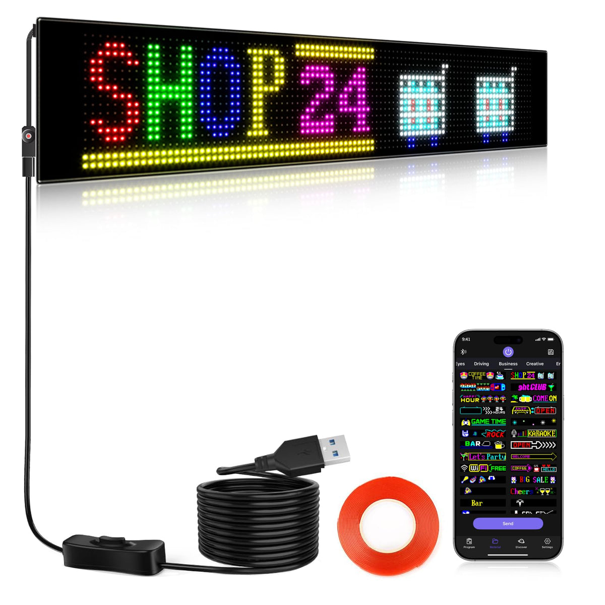 KJOY Bright Large Programmable LED Sign, 77''x8'' Flexible Scrolling LED Sign, Bluetooth App Control Custom Text Digital LED Display for Store, Schools, coffee, shop, Hotel