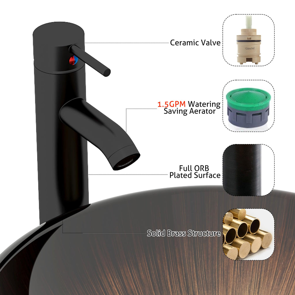 eclife 21.5" Bathroom Vessel Sink Modern Artistic Single Brown Boat Tempered Glass Basin Countertop Bowl Sink for Lavatory Vanity Cabinet, W/Water Save Faucet Pop Up Drain (A29BR)