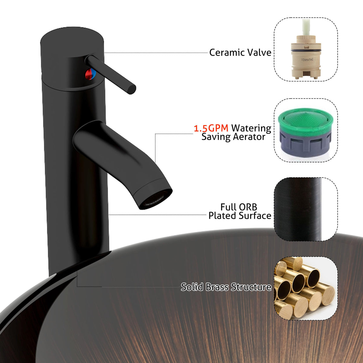 eclife 21.5" Bathroom Vessel Sink Modern Artistic Single Brown Boat Tempered Glass Basin Countertop Bowl Sink for Lavatory Vanity Cabinet, W/Water Save Faucet Pop Up Drain (A29BR)