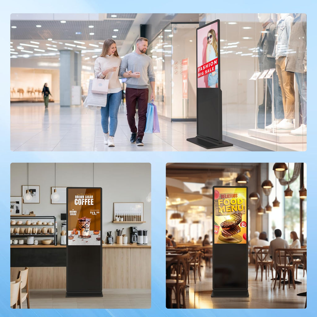 32 inch Indoor Digital Signage LCD Screen IPS Floor Standing Digital Kiosks Interactive Displays with WiFi HDMI/USB Input Auto AD Player, Android OS Black