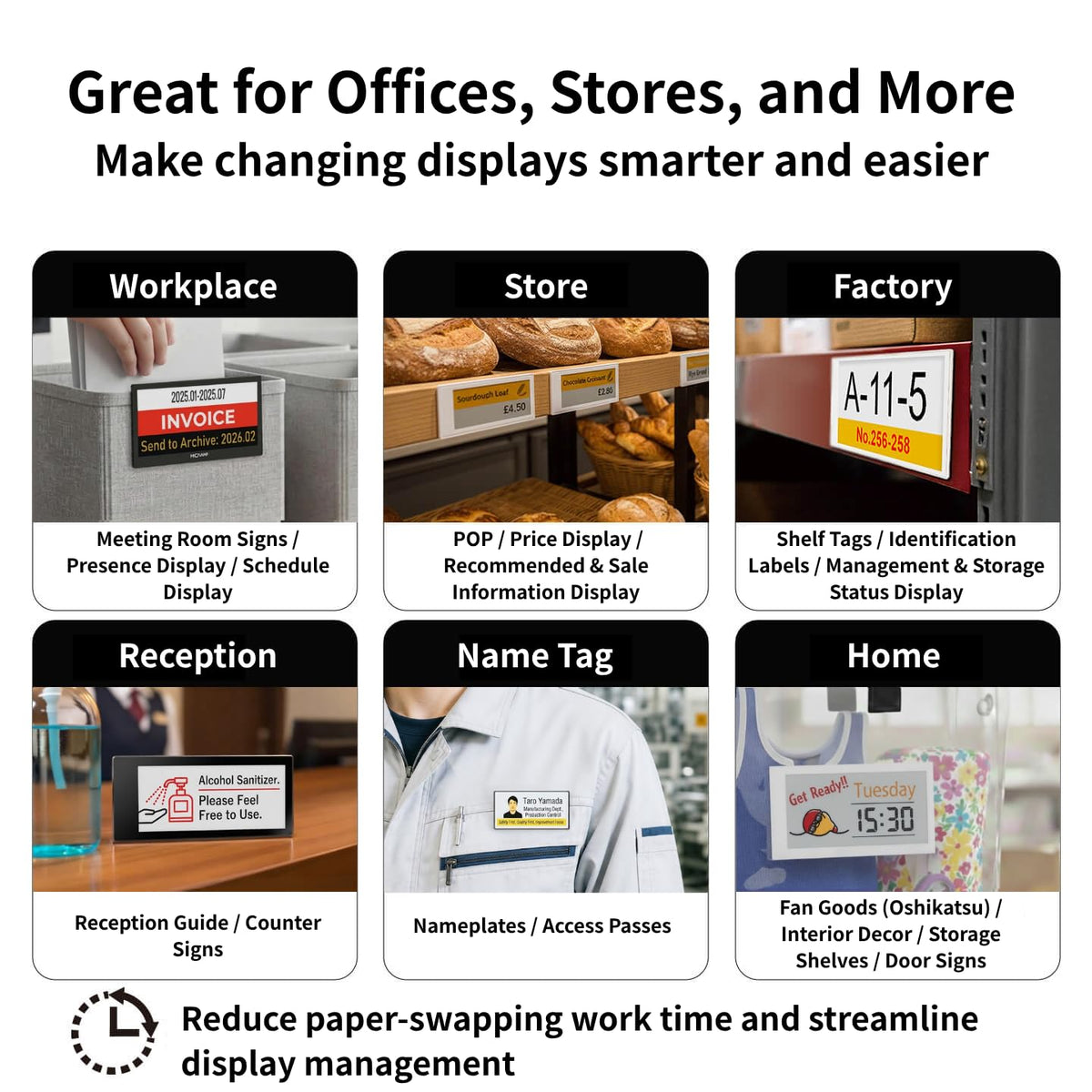 [Santek] EZ Sign NFC E-Paper Display â No Battery, Ultra-Thin 0.13â, Rewritable 4-Color Digital Display, App-Controlled (iOS/Android/PC), IP65 (Silver, 2.9" 6pcs, No Stand and Clip Included)