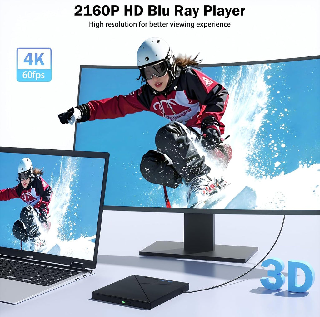 Wbacon 7 in 1 External 4k Blu Ray Drive for Laptop, USB 3.0 Blu Ray Burner