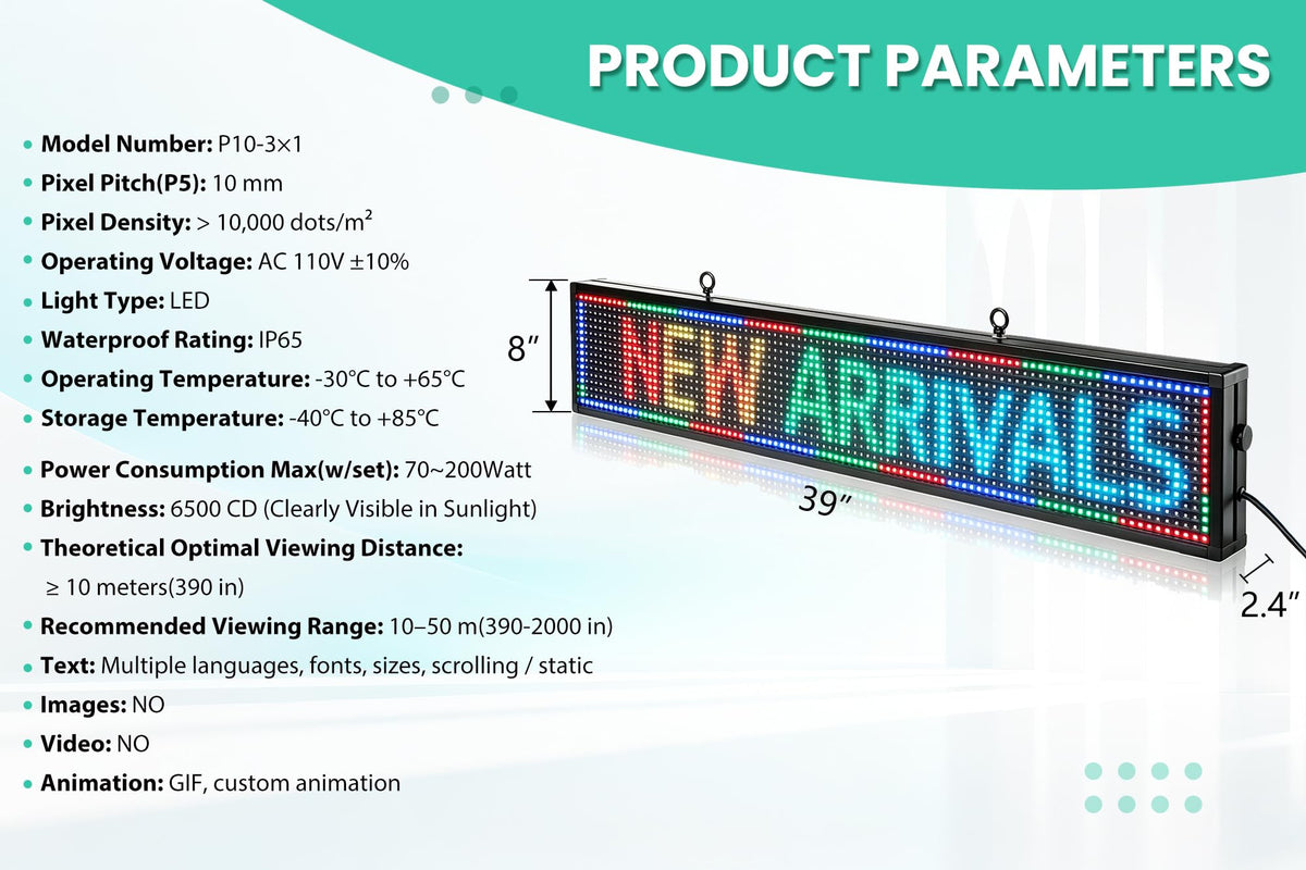 HCTCPALS P5 Outdoor LED Sign 65''x34'' Full-Color Programmable Digital Message Board High-Brightness IP65 Waterproof LED Display with WiFi & USB Control,Scrolling Message Board for Business Advertising-Text/Image/Video