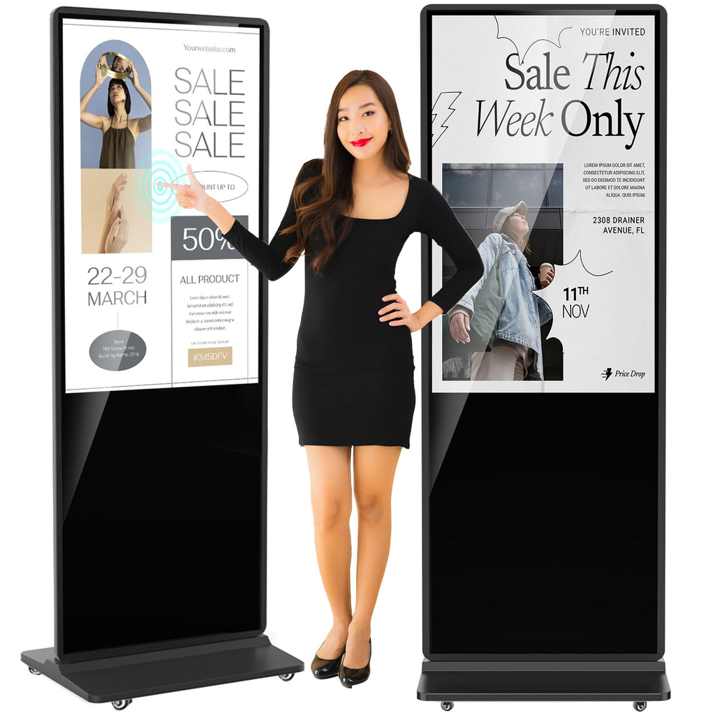 32 inch Indoor Digital Signage LCD Screen IPS Floor Standing Digital Kiosks Interactive Displays with WiFi HDMI/USB Input Auto AD Player, Android OS Black