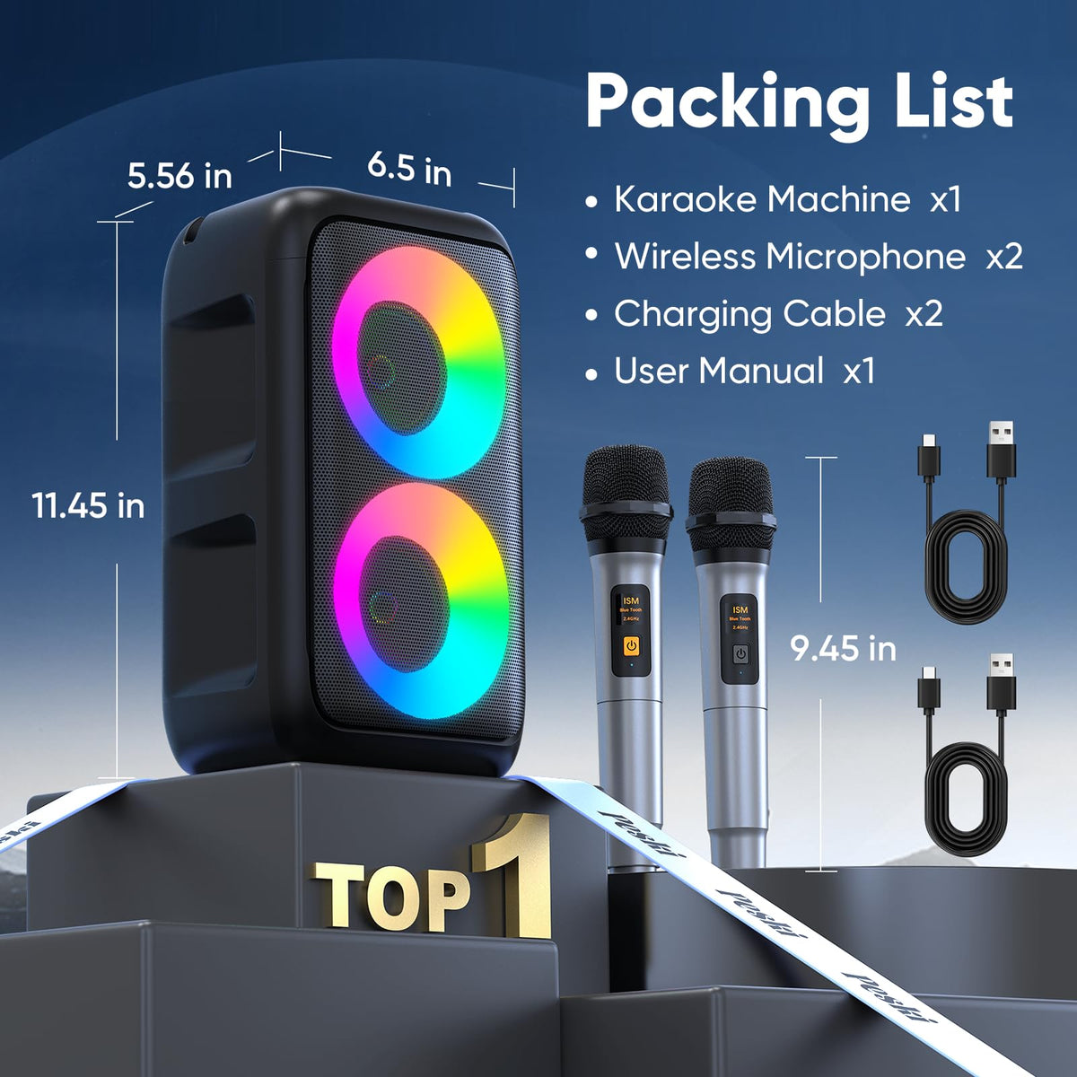 Karaoke Machine for Adults Kids, Portable Bluetooth Speaker with 3 Wireless Microphones, TWS Mode & LED Light, 10H Battery PA System, Home Party Outdoor Camping Birthday Gifts (3 Mics)