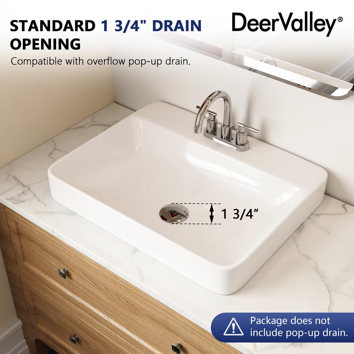 DeerValley Modern Drop In Bathroom Sink White 20"x17" Oval Vanity Art Basin