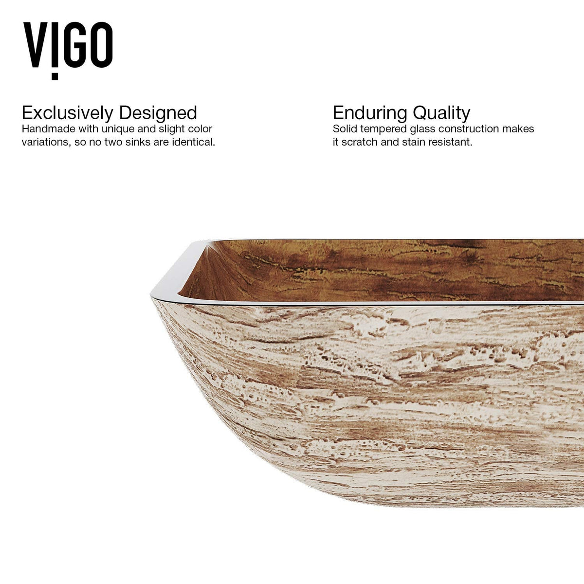 Vigo Vessel Sink Brown - 23â Artistic Rectangular Bathroom Vessel Sink, Tempered Glass Above Counter Sink with NonStickShield & QuickDrain, Modern Luxury Design