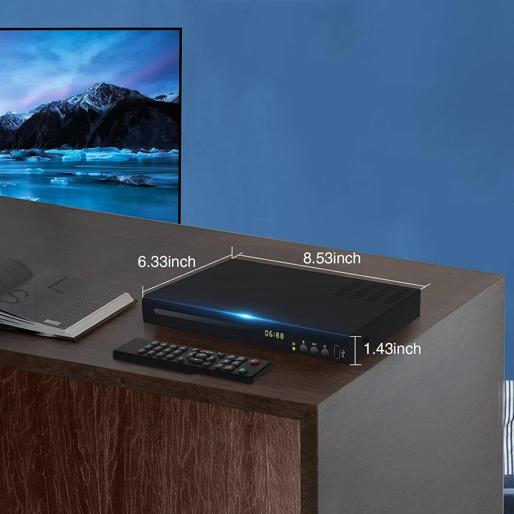 Blu Ray DVD Player, 1080P Home Theater Disc System, Play All DVDs and Region A 1 Blu-Rays, Support Max 128G USB Flash Drive + HDMI/AV/Coaxial Output + Built-in PAL/NTSC with HDMI/AV Cable