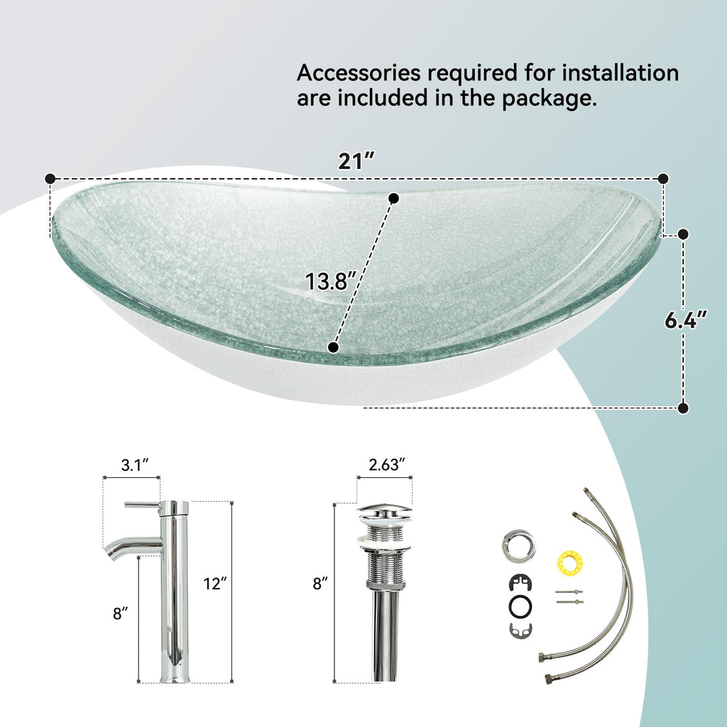YOURLITE Bathroom Artistic Vessel Sink, Tempered Glass Countertop Bowl Sink