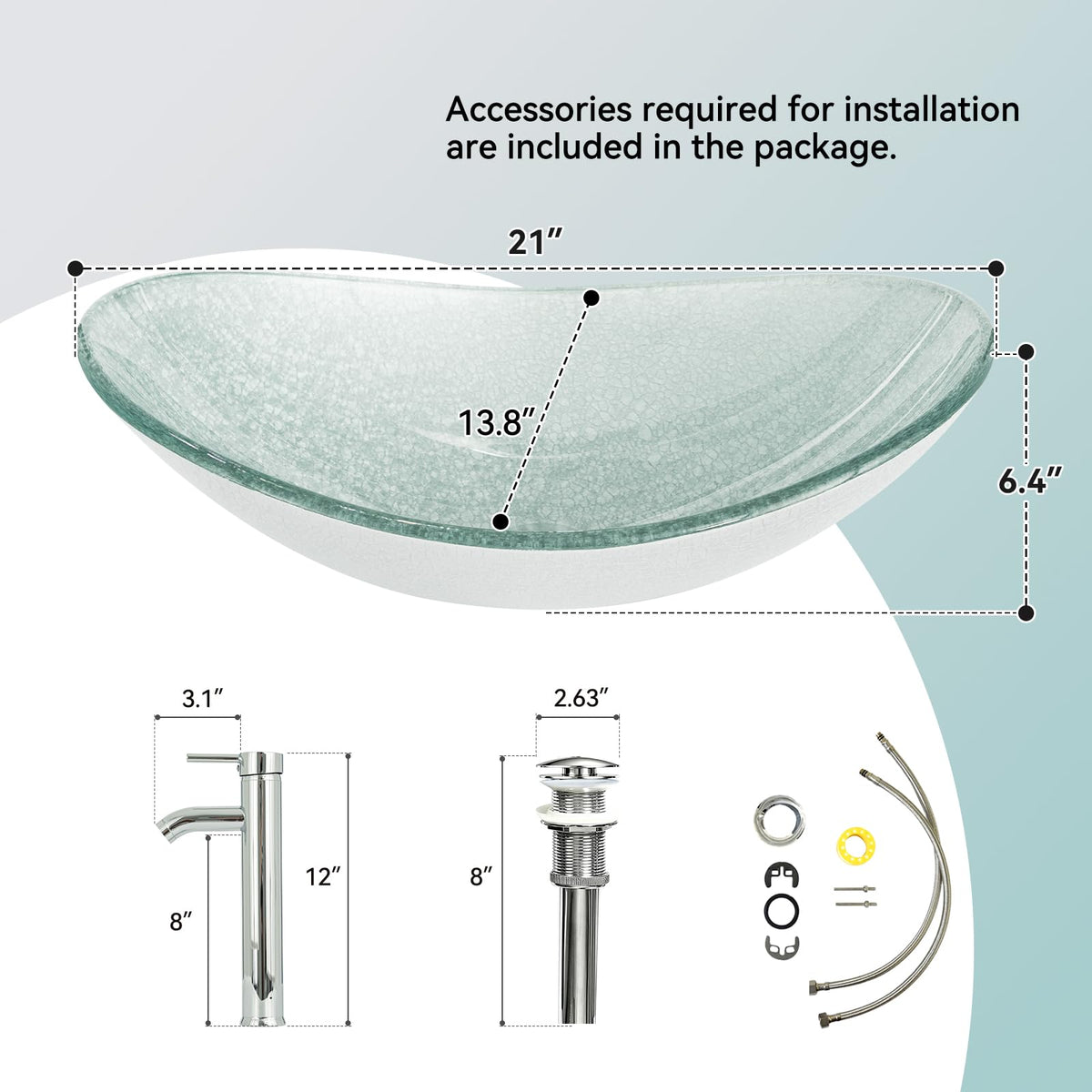 YOURLITE Bathroom Artistic Vessel Sink, Tempered Glass Countertop Bowl Sink