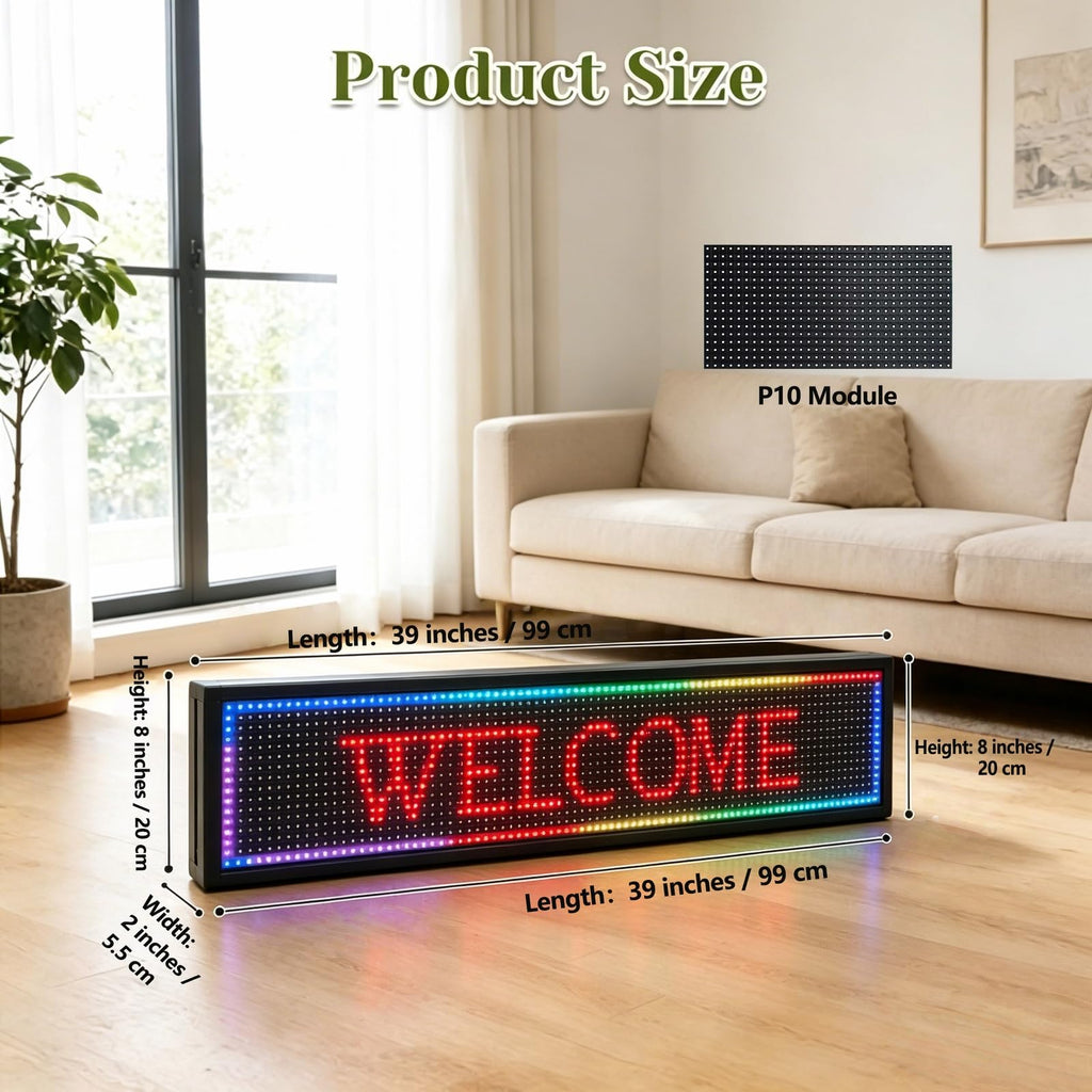 P3 Programmable LED Sign 40"x17" Full Color Outdoor Digital Message Board WiFi Control, IP65 Waterproof, 5000cd Brightness, Scrolling Text/Image/Video Display for Business Store Restaurant Advertising