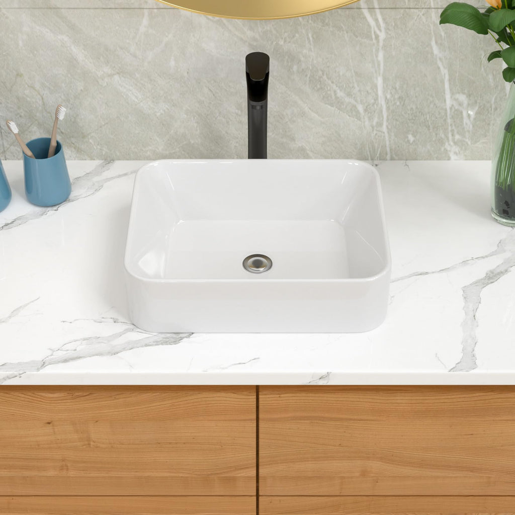 Lordear Wall Mounted Vessel Sink 16x11 Inch, U-Shape White Porcelain Bathroom Sink with Black Faucet and Support Pedestal Legs, Wall Hung Vanity Sink with Towel Rack for Small Bathrooms