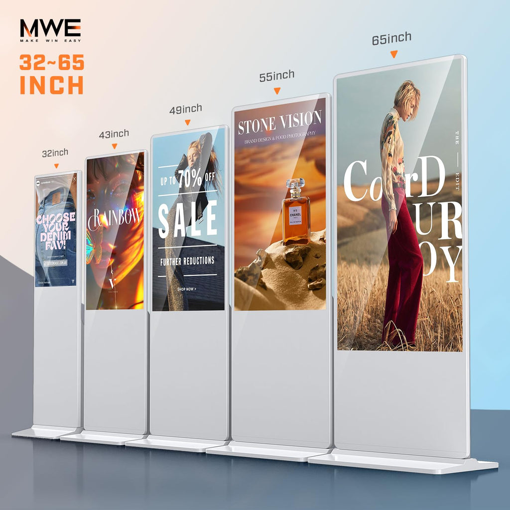 MWE 43 Inch Indoor Floor Standing Digital Signage Advertising Display Kiosk LCD Screen Commercial Totem Android System Vertical Poster with Auto Media Player