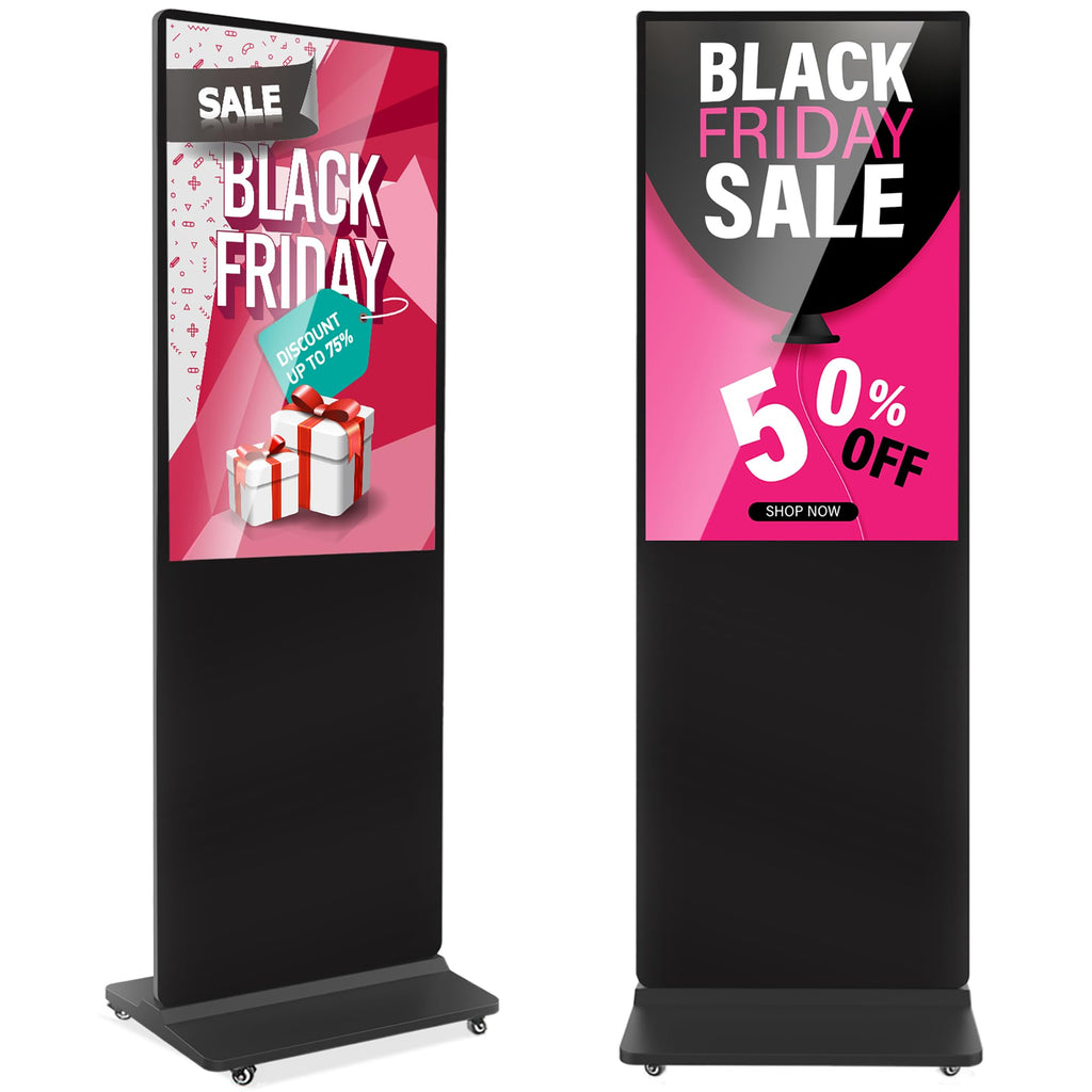 32 inch Indoor Digital Signage LCD Screen IPS Floor Standing Digital Kiosks Interactive Displays with WiFi HDMI/USB Input Auto AD Player, Android OS Black