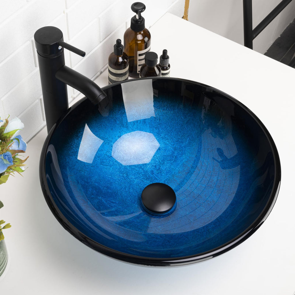Design Vessel Sink Concrete Bathroom Sink above Counter Small Vessel Sink Bathroom Sink Bowl Countertop Modern Sinks with Faucet and Drain Combo 15.7" Round Gray